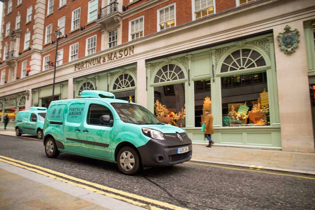 Fortnum & Mason refrigerated electric vans on the road