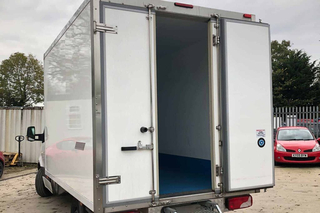 Refrigerated van with back door open